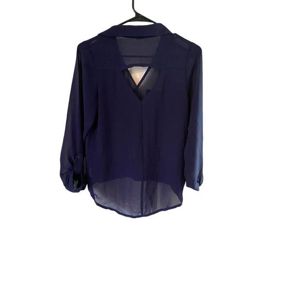 Bar III Navy Open Triangle Sheer Top XS - Picture 3 of 5